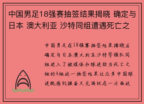 中国男足18强赛抽签结果揭晓 确定与日本 澳大利亚 沙特同组遭遇死亡之组